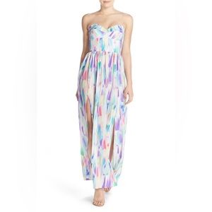 Amanda Uprichard Watercolor Rainbow Pastel Gisele Strapless Maxi Dress